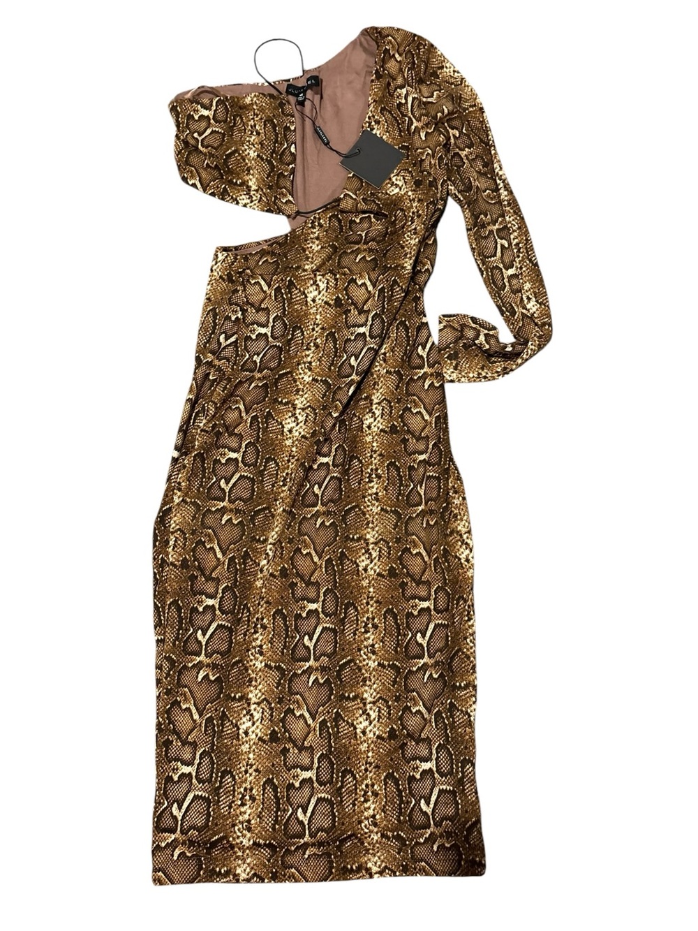 JLUXLABEL Gold & Brown Snake-Print One-Shoulder Dress - Picture 2 of 6
